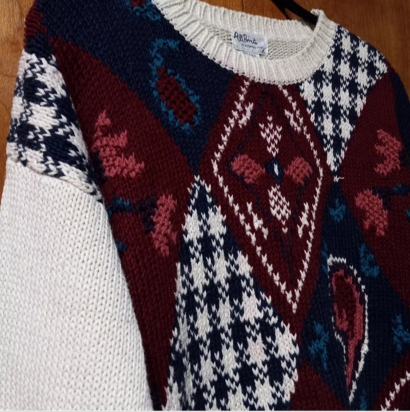 All Points By Reference Point Vintage 90's Harlequin Patchwork Sweater Medium - Picture 5 of 7